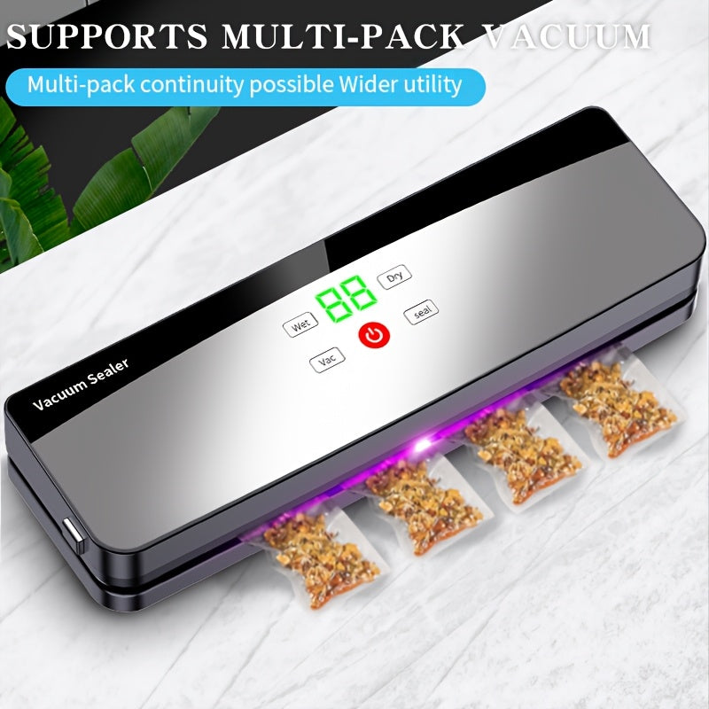 Seladora de Alimentos Automática, Máquina de Embalagem a Vácuo Portátil Multifuncional, Recarregável via USB, Inclui 10 Sacos, Selagem Duradoura para Manter a Frescura, Ideal para Cozinha e Piqueniques ao Ar Livre, Bateria de 2000mAh para Maior Autonomia,