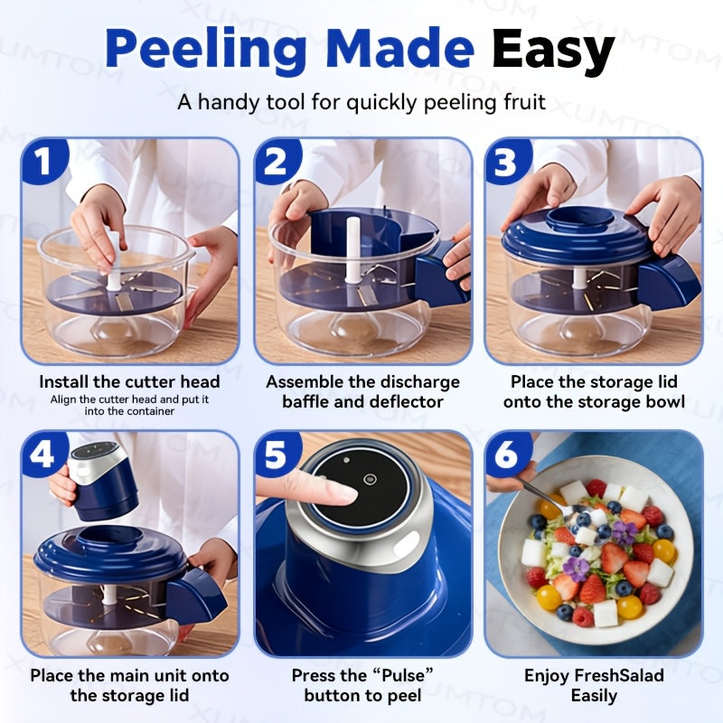 Descascador Elétrico de Frutas de 5 Lâminas | Descascador Automático Recarregável USB para Uvas, Alho, Tomates-Cereja | Gadget de Cozinha Eficiente, Uso Doméstico, Fácil de Limpar, Azul - Ótimo Presente para o Dia dos Namorados e Dia da Mãe