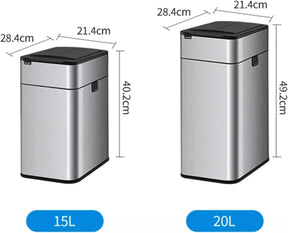 Lixeira Lata de lixo com sensor inteligente, doméstica com tampa, banheiro, cozinha, sala de estar, escritório, embalagem automática, latas de lixo de grande capacidade Lixeira(Silver,15L)
